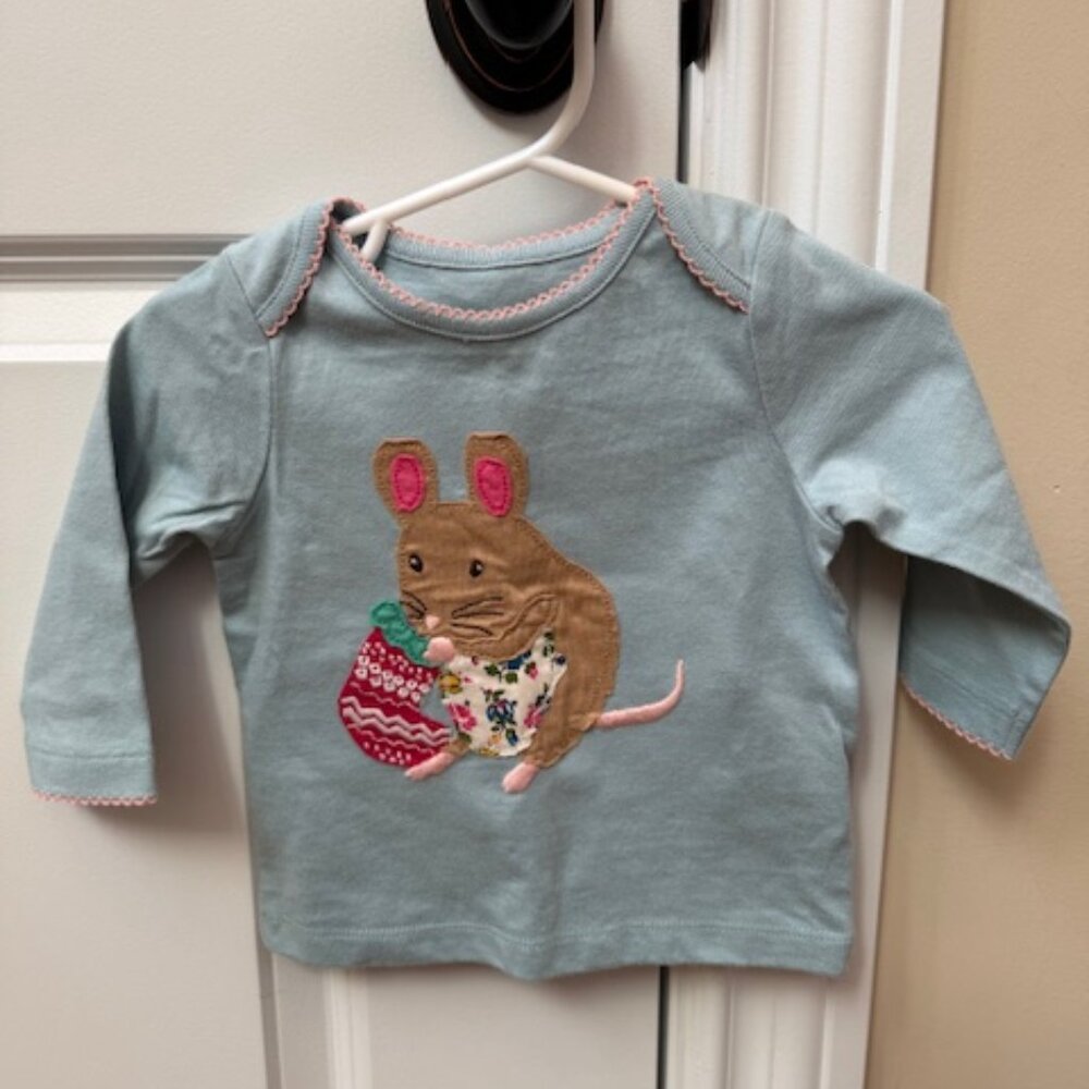 Baby Boden Christmas Mouse Top (Size 3-6 Months)